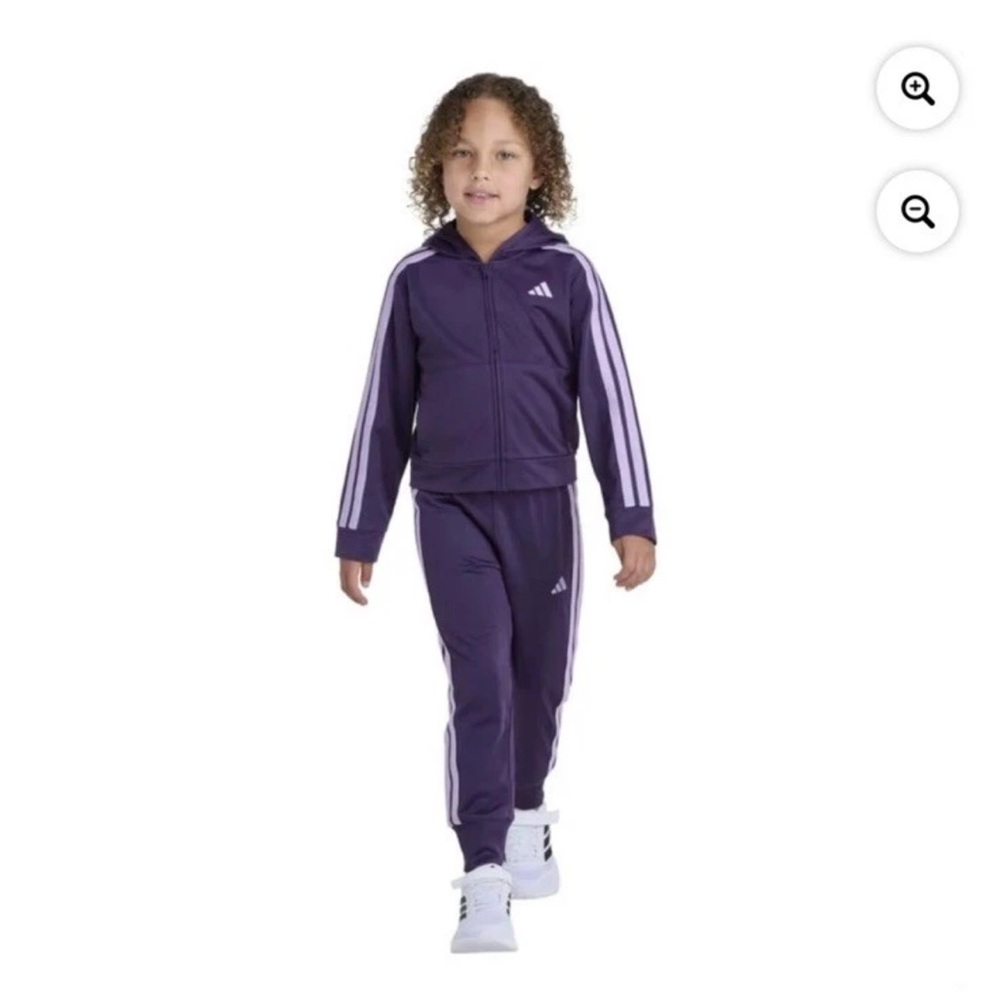 NWT Sz7 Adidas Dk Purple Hooded Track Suit Jacket & Pants 2pc Set